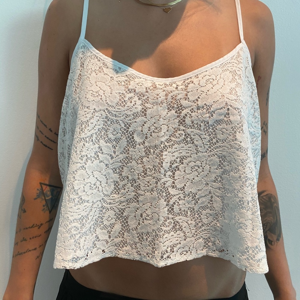 Topshop White Lace Floral Crop Tank Top